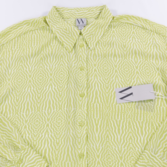 Worthington Women Collared Long Sleeve Button Up Shirt Green Size M - Picture 2 of 9